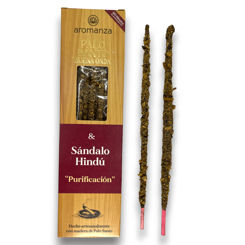 Incienso Buena Onda Palo Santo con Sándalo Hindú | Aromanza 8 Varillas