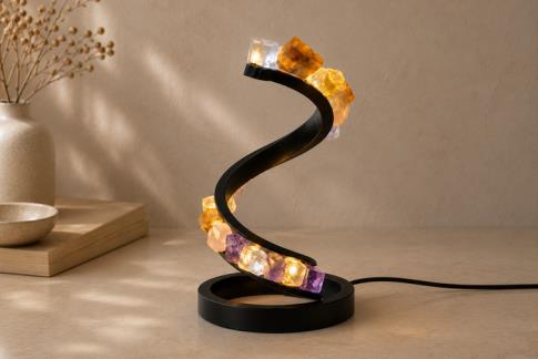 Lámpara Forma Espiral Color Negro Con Minerales Incrustados 24x10cm