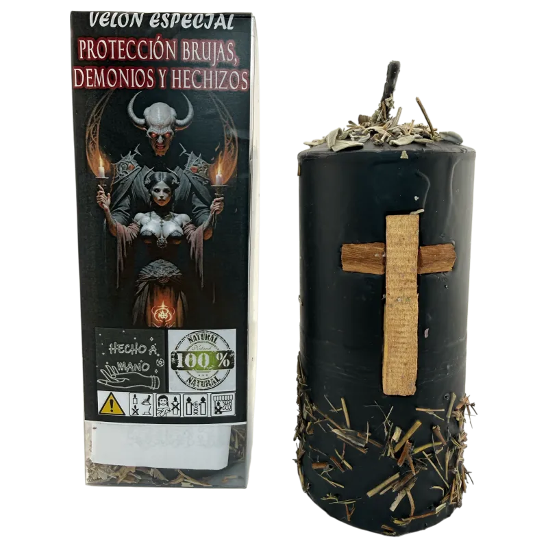 Velón Esotérico Especial Protección Brujas, Demonios y Hechizos 14x6cm